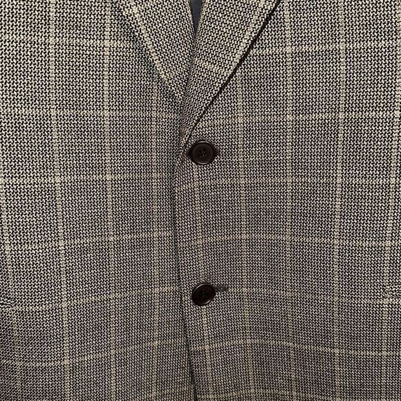 MANI SAKS 44L Brown Plaid Mini Houndstooth Pure Virgin Wool Blazer Jacket - Picture 6 of 15